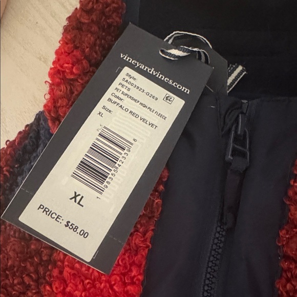 Vineyard Vines Red & Blue Checkered Buffalo Red Velvet Fleece pet vest XL fits M - Picture 2 of 8